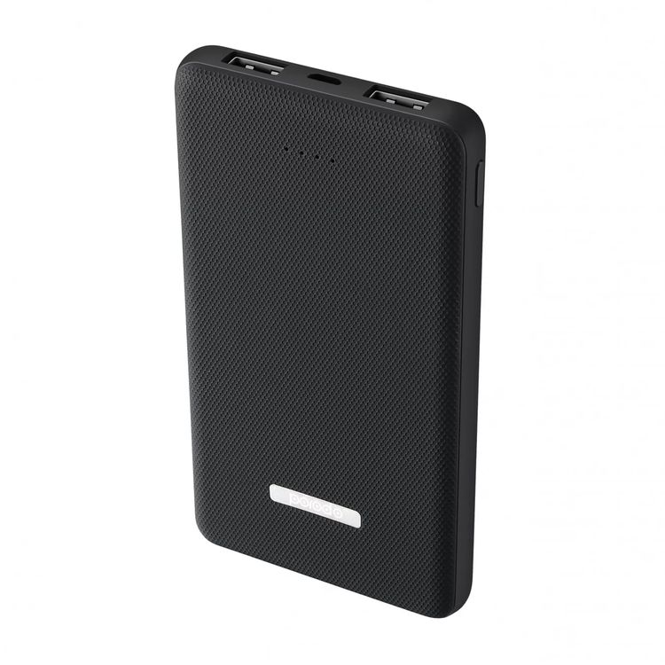 Porodo Dual USB Universal Power Bank 10000mAh with Rubberised Surface, Compact Slim Design, Portable, LED Indicator, Compatible with Smartphones - Black