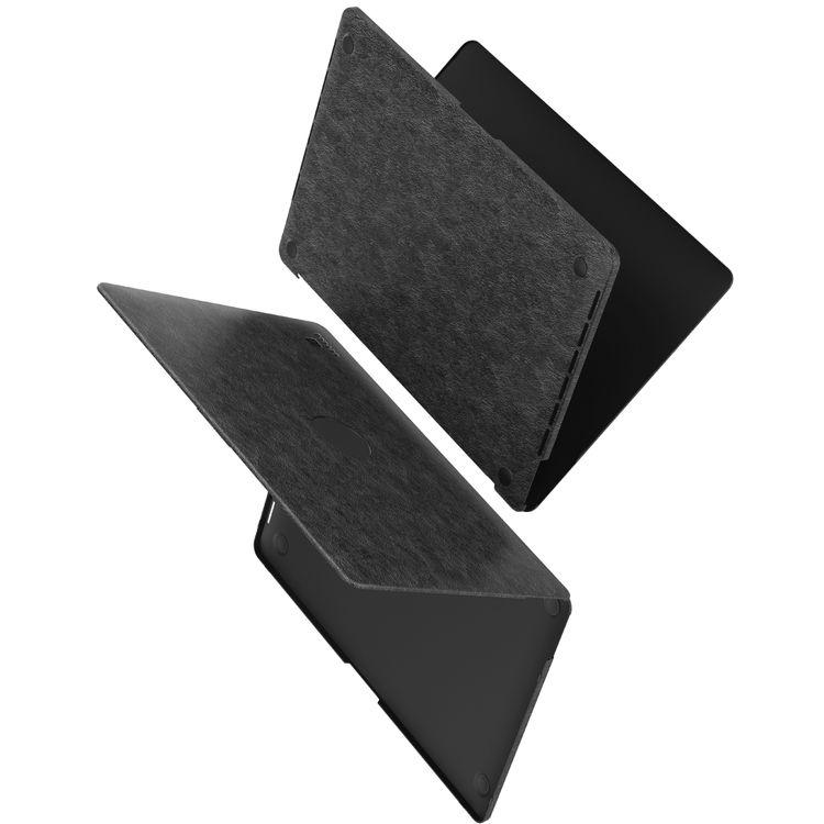 Levelo Gevena Leather Macbook Pro Cover 15" with Silicone Bottom Base, Non-Slip Surface, Ultra-Thin, Secure & Lightweight - Black