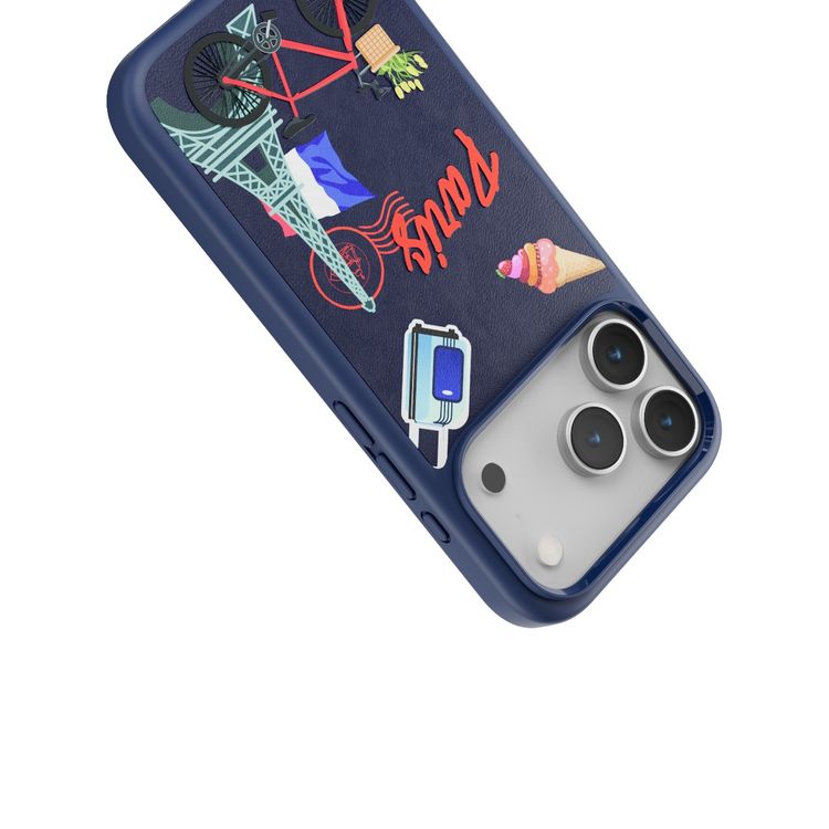 Levelo Vallo PU Leather Case for iPhone 17 Pro Max with Embroidery Paris Finish, Comfortable Hold, Durable PU Leather, Raised Bezels for Camera and Screen, True Microfiber Interior Lining, Scratch & Wear Resistant, Shock-Resistant Bumper - Cobalt Blue