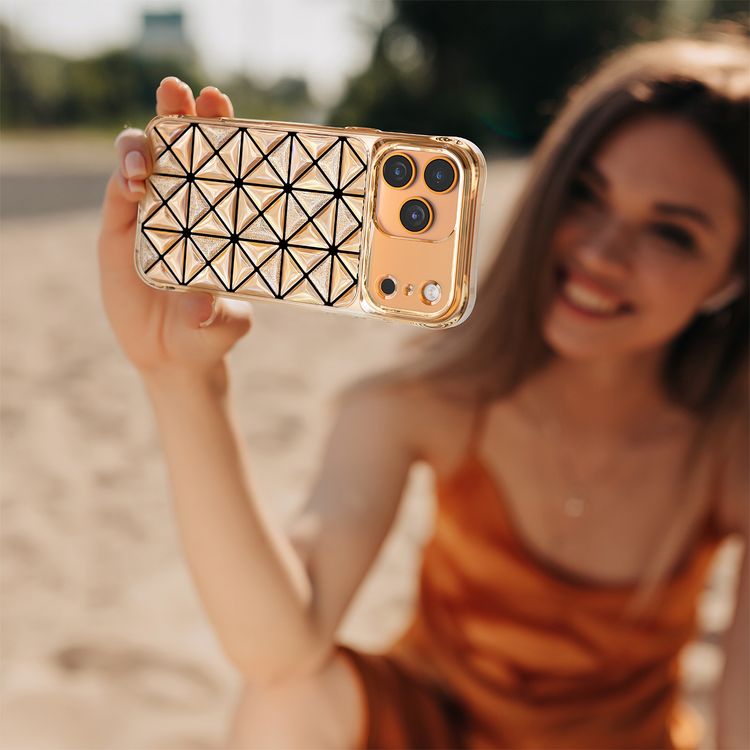 غطاء Levelo Hexa ثلاثي الأبعاد لجهاز iPhone 17 Pro، زوايا مقاومة للصدمات، حواف مرتفعة للكاميرا والشاشة، ممتص للصدمات، تقنية Ever-Clear، اختبار السقوط - برتقالي