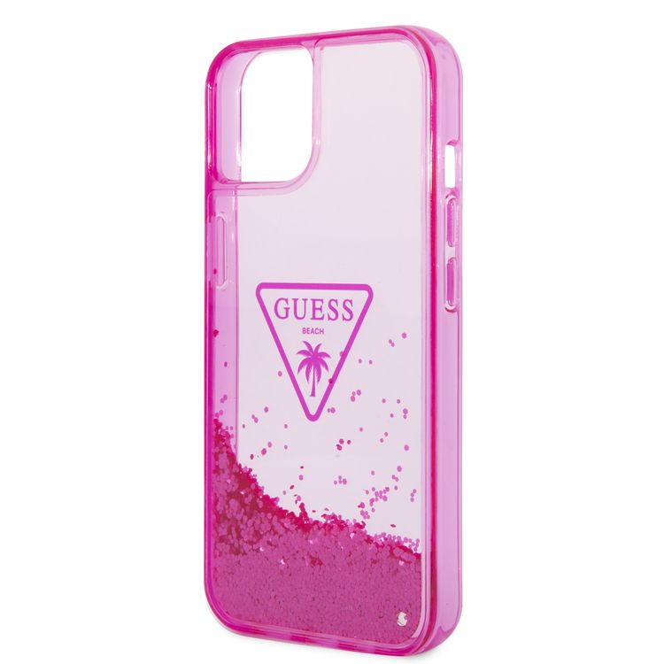 Guess Liquid Glitter Case With Translucent Triangle Logo - iPhone 14 Plus - Pink