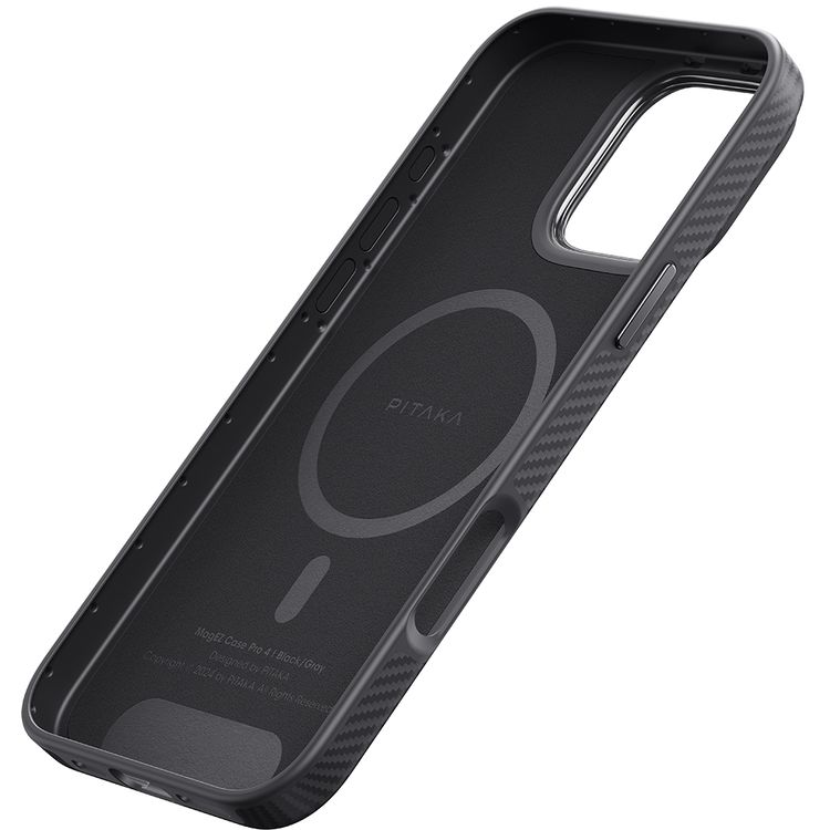 Pitaka Military Grade Case for iPhone 16 Pro, Military-Grade Shockproof Case, Built-in NFC, Raised Camera Lip, MagSafe Compatible - Black / Gray