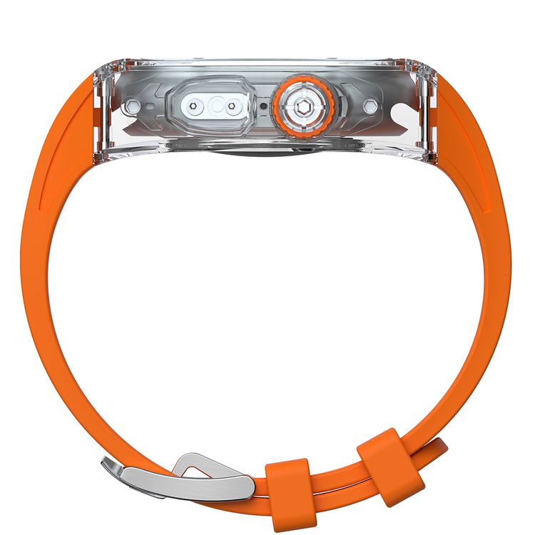 Green Lion La Royal Silicone Strap Case with Button Design for Apple Watch Ultra 49mm, Fall Protection, Easy Installation, Shockproof, Water Resistant - Transparent / Orange