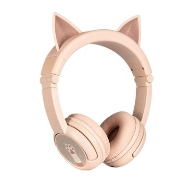 سماعات رأس للأطفال من BuddyPhones Playears مع BuddyLink للمشاركة، وحجم عصابة رأس قابل للتعديل، وتصميم قابل للطي، وعمر بطارية 24 ساعة - قطة