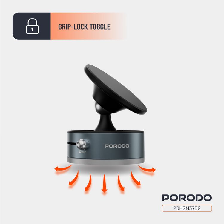 حامل هاتف ماج سيف متعدد الأسطح من بورودو مع قفل قبضة، مصنوع من مادة ABS وPC وسبائك الألومنيوم، نوع المغناطيس N52، سعة امتصاص 1.5 كجم، زاوية رؤية قابلة للتعديل - رمادي غامق