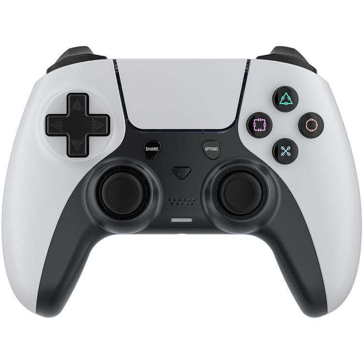 Porodo Gaming PS4 Wireless Gamepad Controller with Macro & Turbo Keys, 7 Hours Working Time, PS4, PS3 & PC Compatibility, RGB Lights, 600mAh Battery Capacity - White / Black