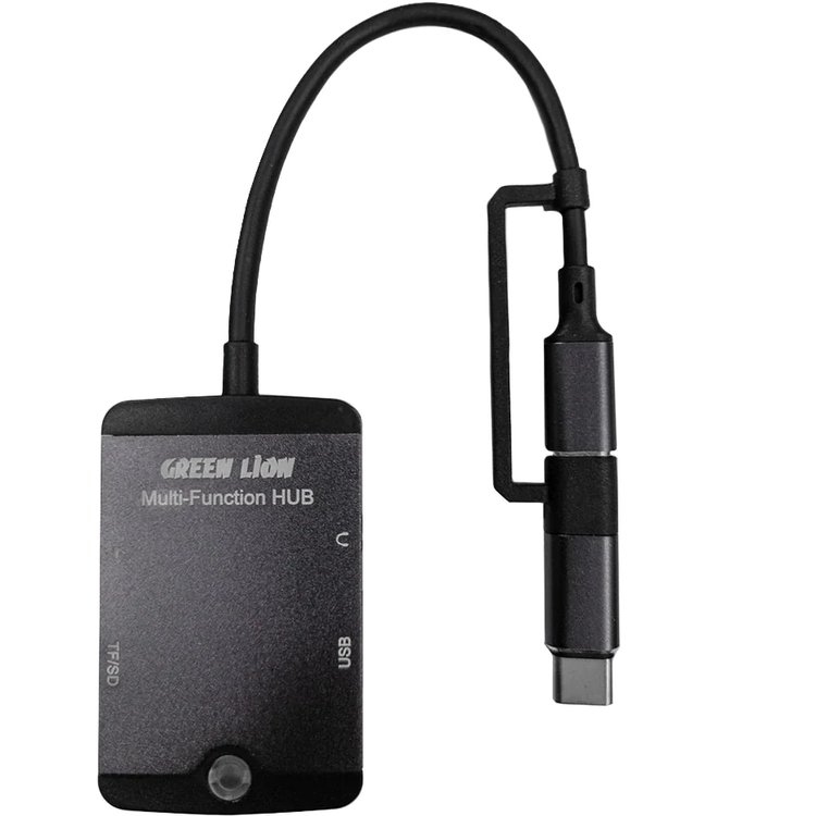 Green Lion 5 in 1 Mini MultiFunction Hub ( Type-C/Lightning/SD/TF/AUX/USB ) - Grey