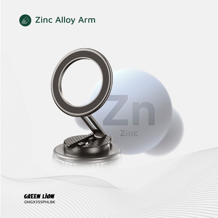 Green Lion GX-35 Suction Phone Holder with 360° Rotation, MagSafe Compatibility, N52×17 Magnets, 2kg Adsorption Force, Zinc Alloy Arm, 50kPa Pressure, Foldable Design - Black