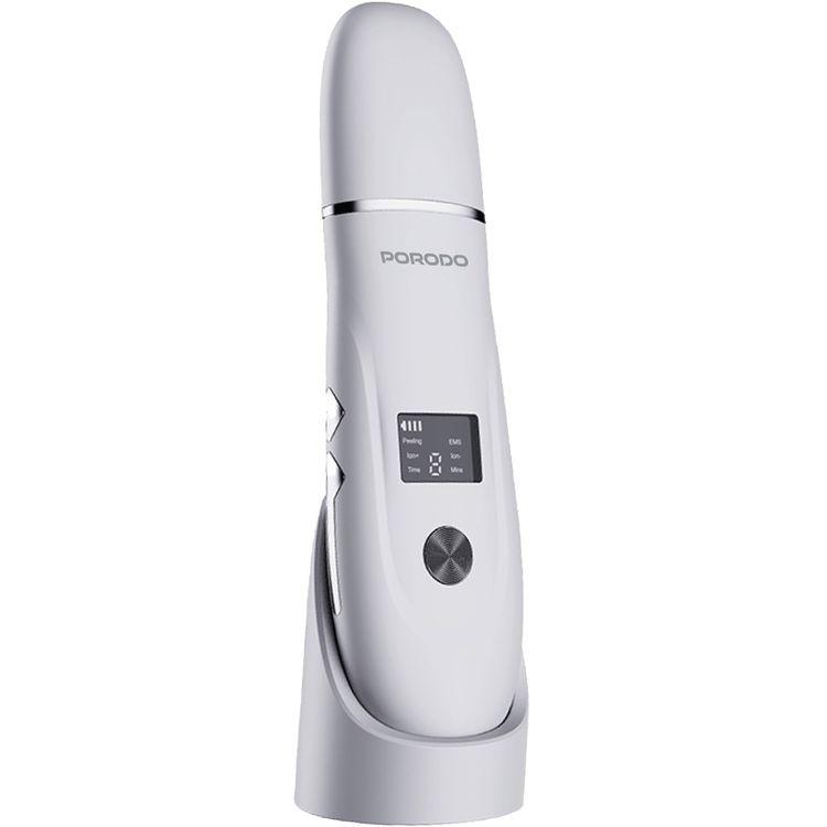 Porodo Lifestyle Ultrasonic Face Scrub & Peeler with LED Display, USB-C Charging, Cleanse, Exfoliate & Revitalize, Easy to Use, 150 Minutes Charging Time - White