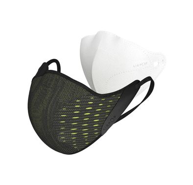 Airpop Active Reusable Face Mask with 5-Layer Filter Face Coverings for Sports, Breathable & Comfortable, Replacement Filter System, Moisture-Wicking Outer Shell - Black / Green