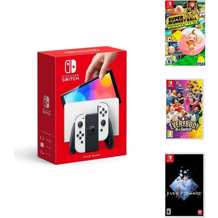 جهاز نينتندو سويتش أو إل إي دي جوي كون أبيض + 3 ألعاب فيديو