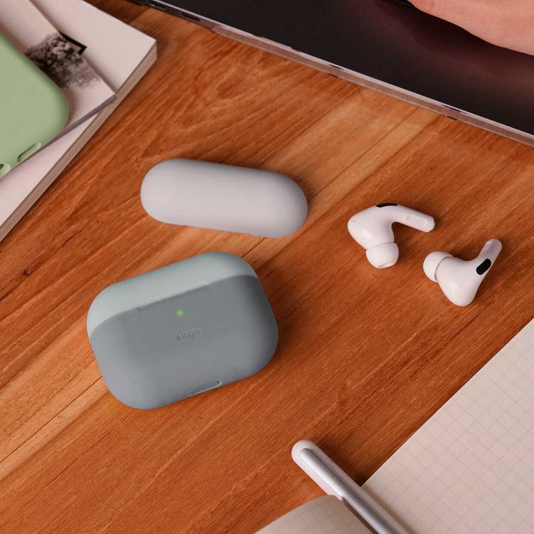 Elago Duo Case for Apple Airpods Pro - Top-Light Gray / Mint, Bottom-Dark Gray Translucent