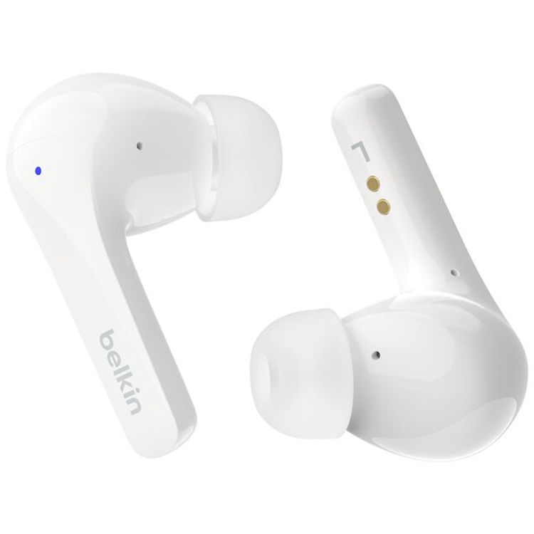 Belkin True Wireless Earbuds with ENC, Up to 28 Hours Playtime, 2 Layer Dynamic 7mm Driver, 1.5 Hours Charging Time, Qi-Wireless Charging Support, IPX5 Water Resistance Level, Bluetooth Version 5.2, 520mAh Charging Case Capacity, 60mAh Each Earbud Capacity - White