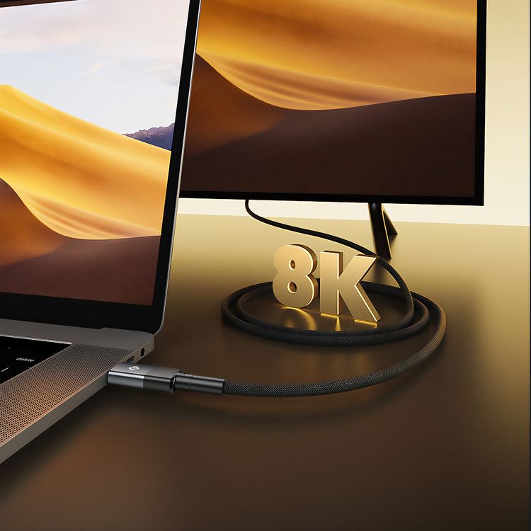 Powerology Type-C Braided Cable, 8K Video 40Gbps Data USB4, 2M - Gray