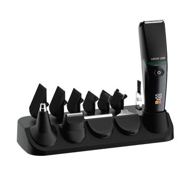 Green Lion 5-in-1 Grooming Kit with 6 Size Combs, 600mAh Lithium Battery, Stainless Steel Material, Type-C Charging Port, 90 Minutes Working Time, 1.5 Hours Charging Time, LED Display - Black