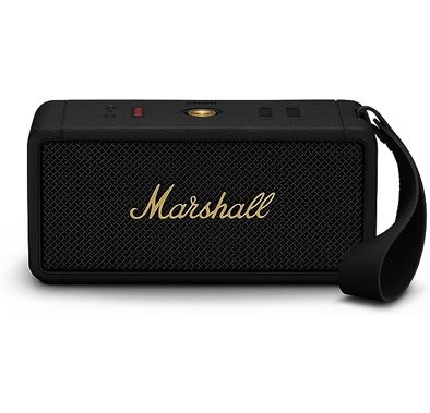 Marshall Middleton Portable Wireless Bluetooth Speaker, 20 Hours Playing Time, Bluetooth 5.1, Bluetooth Range 10m, 4.5 Hours Charging Time, AUX, Multi Host, True Stereophonic - Black / Brass