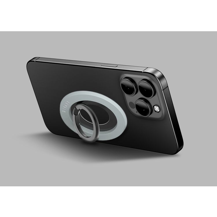 Levelo Lucero 2-in-1 Phone Ring Holder with N52 Magnets, Non-Slip Surface, 135° Flip Design, Comfortable Grip, 4000GS Magnetic Force - Gray