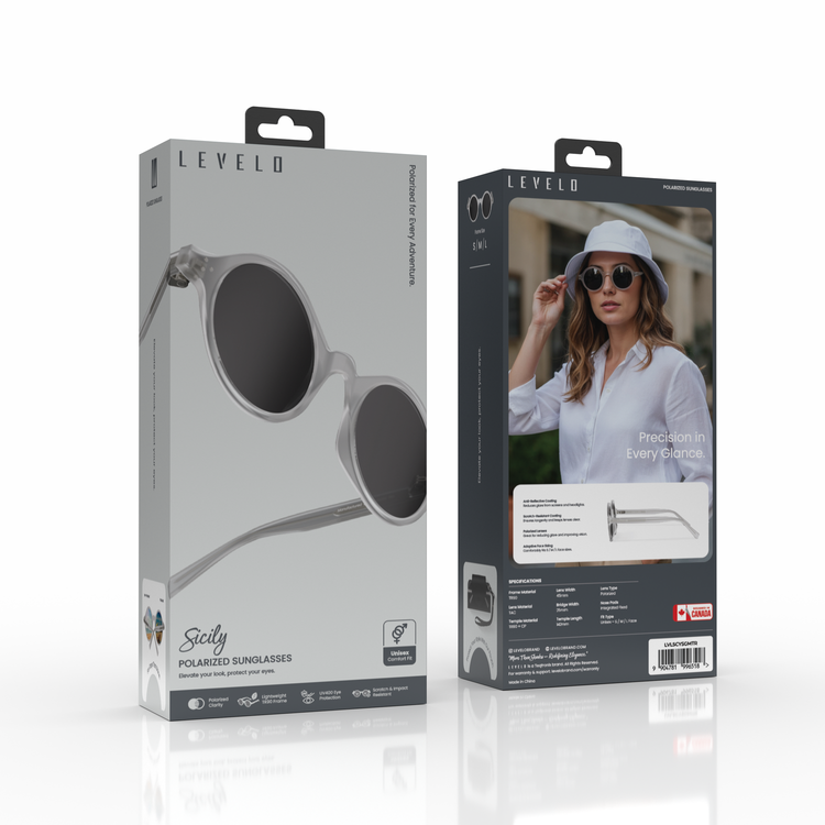 نظارات Levelo Sicily الشمسية المستقطبة مع حماية للعيون من الأشعة فوق البنفسجية UV400، عدسات مقاومة للخدوش، راحة في الارتداء طوال اليوم، تصميم يصلح للجنسين، وضوح مستقطب، إطار خفيف الوزن TR90 - شفاف