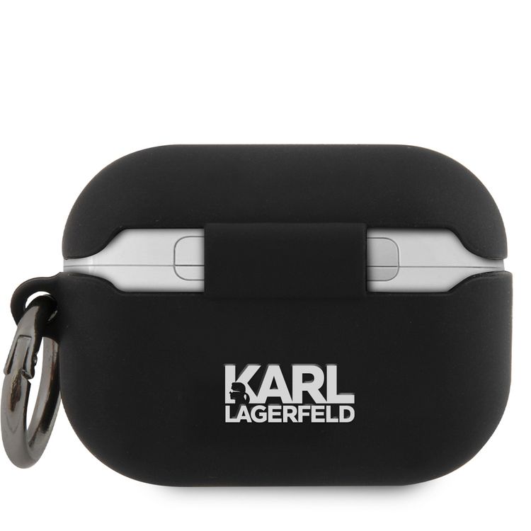 CG Mobile Karl Lagerfeld White RSG Logo Case with Ring Compatible for Apple AirPods Pro, Scratch & Drop Resistant,  Protective Silicone Cover With Anti-lost Holder for Apple AirPods Pro Officially Licensed - Black