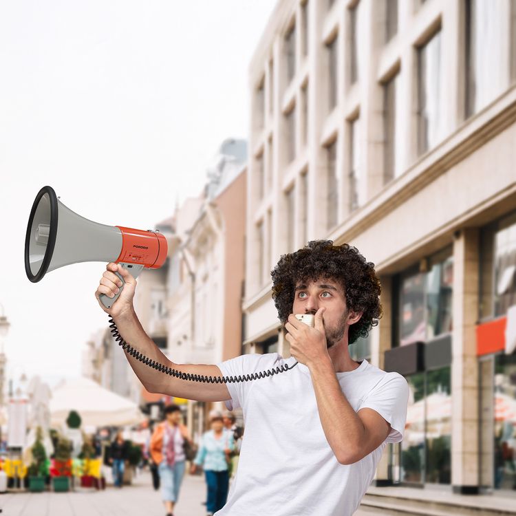 Porodo Portable Megaphone with Carrying Strap, Up to 8 Hours of Battery Life, 50W Power Output, Up to 700m Effective Range, Recording Feature, Clear & Loud Sound - Orange