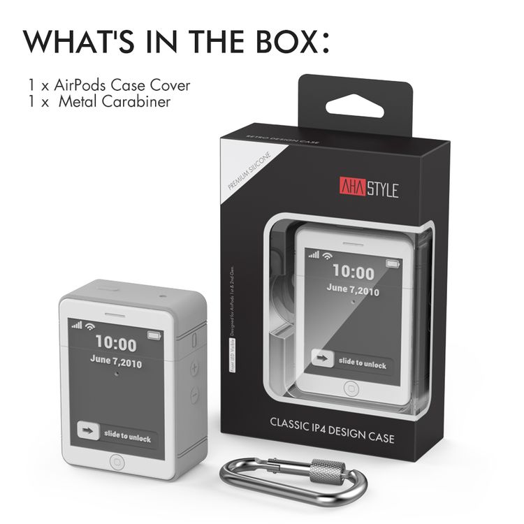 Ahastyle Mini Classic Retro iPhone 4 Design Silicone Case with Anti-Lost Carabiner Compatible for AirPods 1/2, Scratch Resistant, Shock Absorption, Drop Protection