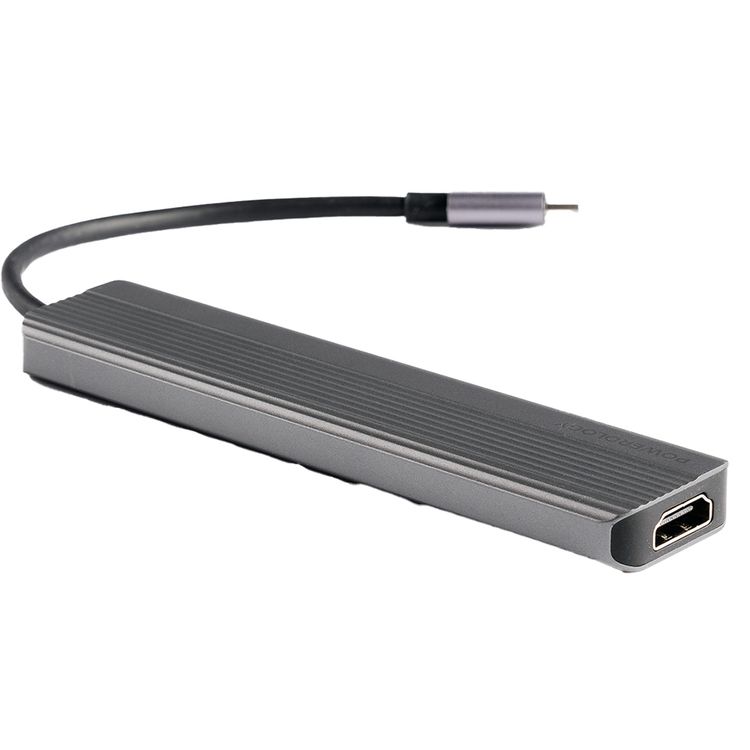 Powerology 6-in-1 Slim USB-C Hub with 4K Ultra HD HDMI, 100W PD, v3.2 10Gbps Super Speed USB-C Data, 2 x v3.2 10Gbps Super Speed USB-C Data, 4K UHD @ 60Hz HDMI, Supports v3.0 MicroSD, Fast Data & Charge - Gray