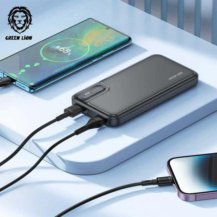Green Lion Power Mate 10000mAh Power Bank with ×2 USB-A Output Ports, Micro & Type-C Input Ports, ABS+PC Material, Multi Protection, LED Light - Black