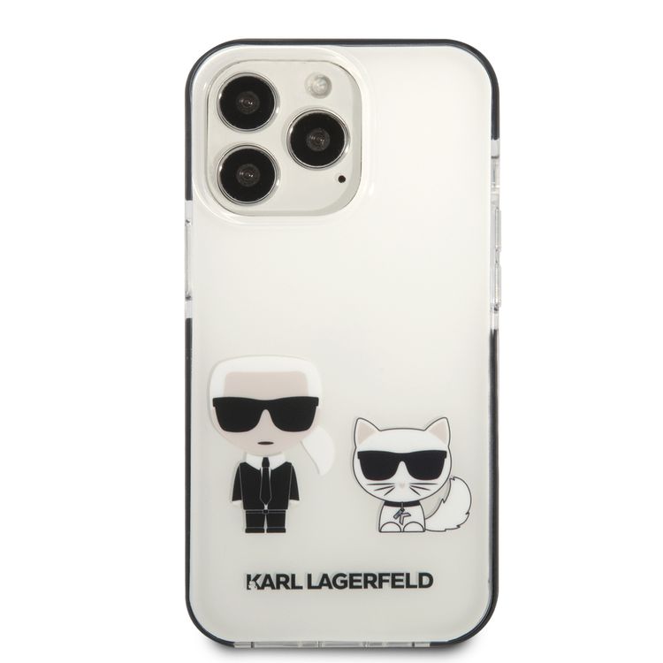 Karl Lagerfeld Shockproof TPE Karl & Choupette Case with Black Outline compatible with iPhone 13 Pro - White