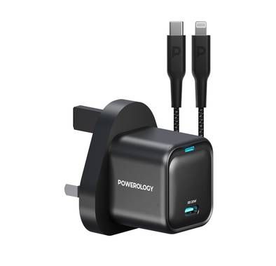 Powerology Ultra-Compact GaN Charger with USB-C To Lightn...
