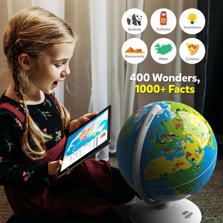 Orboot (Earth)  by PlayShifu (app Based) The Educational Augmented Reality Based 10" globe, passport, flag stickers, and help guide, journey around the world For Kids 4-10 Years
