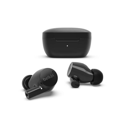 سماعات الأذن اللاسلكية Belkin Soundform Rise True مع عدة أحجام لأطراف الأذن، صوت استريو غني، إقران تلقائي، حقيبة شحن مدمجة ومحمولة، متوافقة مع مساعدات الصوت، حجم السائق 6 ملم - أسود