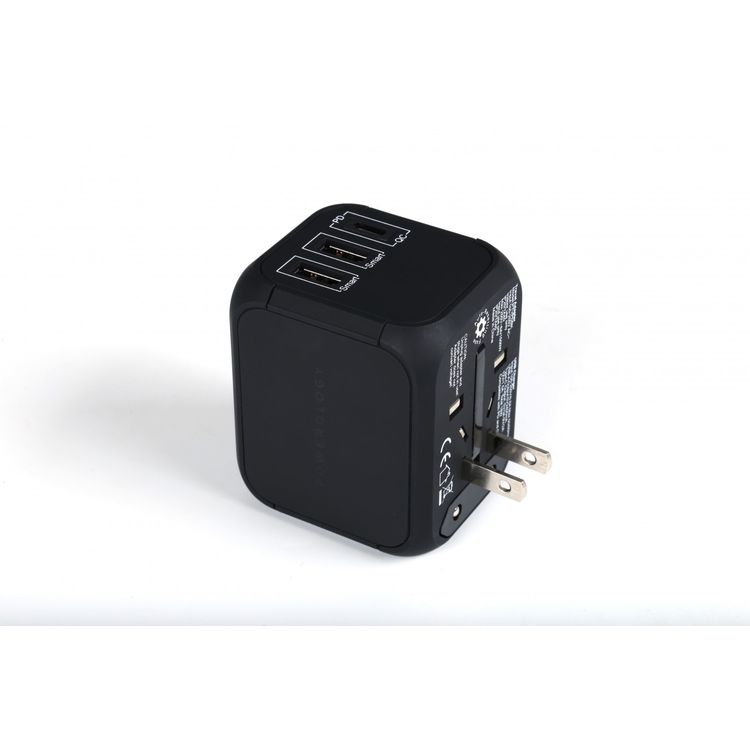 Powerology Universal Travel Adapter 2.4A + PD 18W - Black