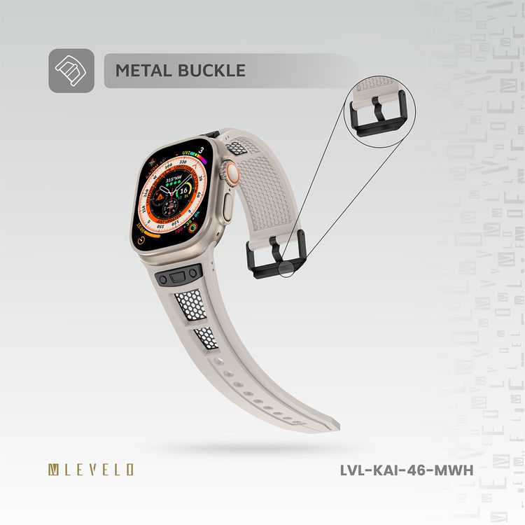 Levelo Kai Watch Strap, Apple Watch SE 9/8/7/6/5 (46/49mm), TPU + Metal Buckle, Hypoallergenic, 24/7 Wearability - Moonlight White
