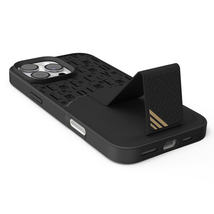 حافظة Levelo Morphix Gripstand مع حامل بطاقات لهاتف iPhone 16 Pro، حامل بطاقات مدمج، زوايا مقاومة للصدمات، ملمس نحيف بدون غطاء، حافة كاميرا مرتفعة، مادة فائقة المتانة - أسود