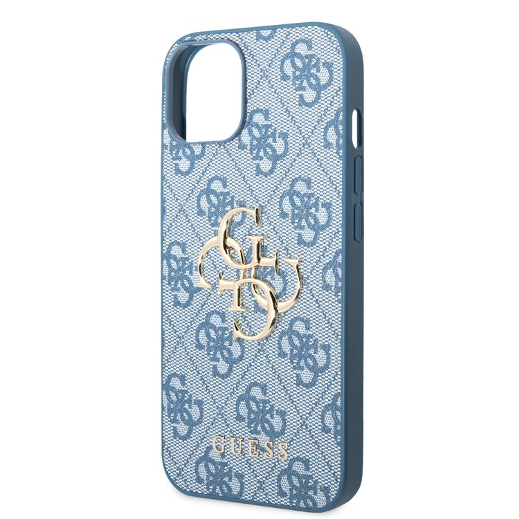 Guess PU Leather 4G Classic and Stylish Case with Big Metal Logo iPhone 14 Compatibility - Blue