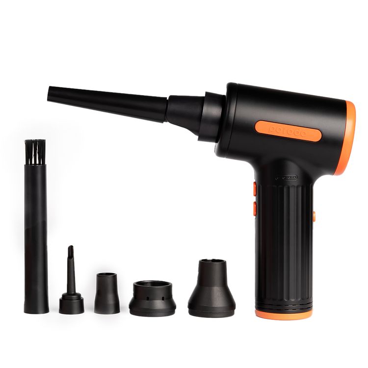Porodo Handheld Air Duster with 6 Replaceable Nozzles, Up to 30 Minutes Working Time, Air Vacuum Function, 7500mAh Battery Capacity, 3 Speed Levels - Black