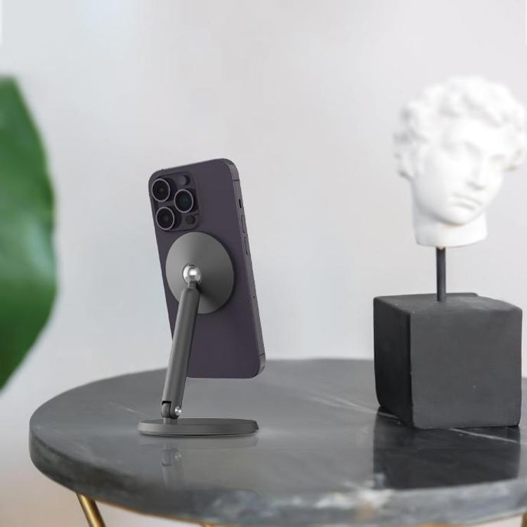 Powerology Rotatable Desktop Megasafe Phone Stand with 17*N5 Magnets, Dual Joint Design, 360° Head Rotation - Dark Gray