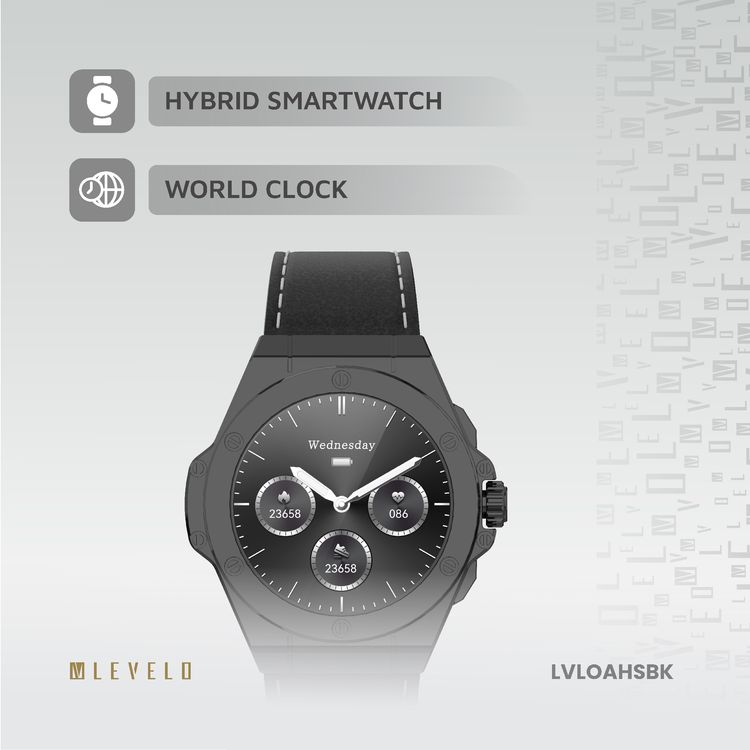 Levelo Oak Automatique Hybrid Smart Watch, Amoled Display, IP68 Water Resistant, Health Monitoring - Black 