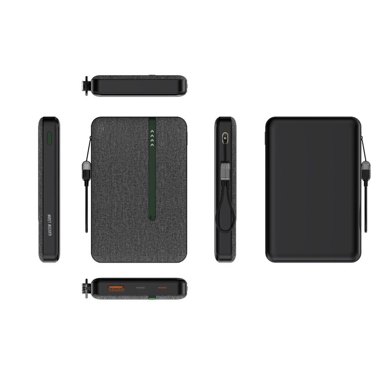 Green Lion KYOTO 10000mAh Power Bank with USB-C to USB-C Cable Strap, LED Indicator, 20W PD Fast Charging, 22.5W Output Power, Flight Approved - Black 