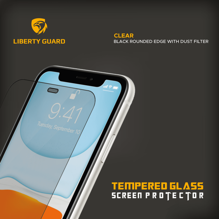 Liberty Guard Full Cover Rounded Edge Screen Protector for iPhone 11 with Dust Filter, Anti Shock & Anti Impact - Black