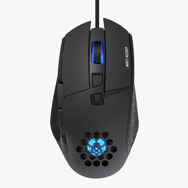 Green Lion G250 Gaming Mouse, Honeycomb & Ergonomic Design, 8 Programmable Buttons, Colorful Ambient Lighting, 7200 DPI Resolution, 3 Million Times of Click Lifespan - Black
