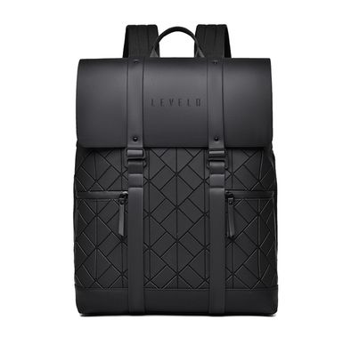 Levelo Cean Travel BackPack with 2x Front Pockets, Compatible with Up to 16” Laptops, Everyday Versatility, Water Resistant, Laptop Compartment, Flip Top Design - Black | UAE