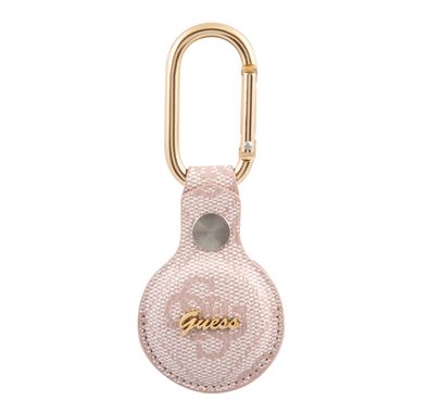 CG MOBILE Guess 4G PU Script Logo Case with Dog Clip for Airtag, Anti-Lost Holder with Keychain, Easy to Attach Keys, Backpacks, Liner Bags Officially Licensed Pink