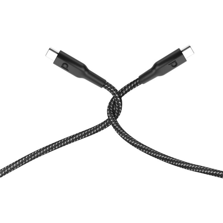Powerology Braided USB-C to USB-C Data & Fast Charge 30cm/0.98ft Cable, PD 60W, More Than 30000 Bends Life Span - Black