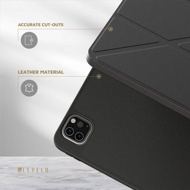 Levelo Elegante Hybrid Leather Case for iPad Pro 4th to 6th Generation, Vertical Orientation & Horizontal Positioning, Shock Absorbent Bumper Case, 360° Protection, Easy Snap-On, Accurate Cut-Outs - Black