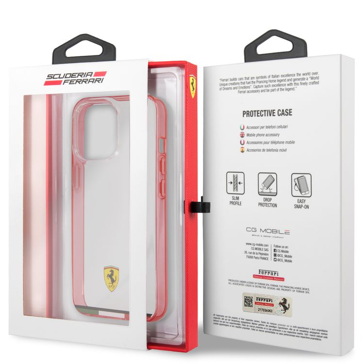 CG MOBILE Ferrari Italia Stripe Transparent Hard Case Print Logo Compatible for iPhone 13 Pro Max (6.7") Scratches Resistant, Easy Access to All Ports
