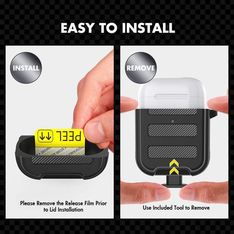 AhaStyle Rugged Armor Premium TPU Case with Anti-Lost Carabiner Compatible for AirPods 1/2, Hard-Shell Protective Cover, Scratch Resistant, Shock Absorption, Drop Protection, & Dustproof Protective Silicone Cover Supports Wireless Charging - Black