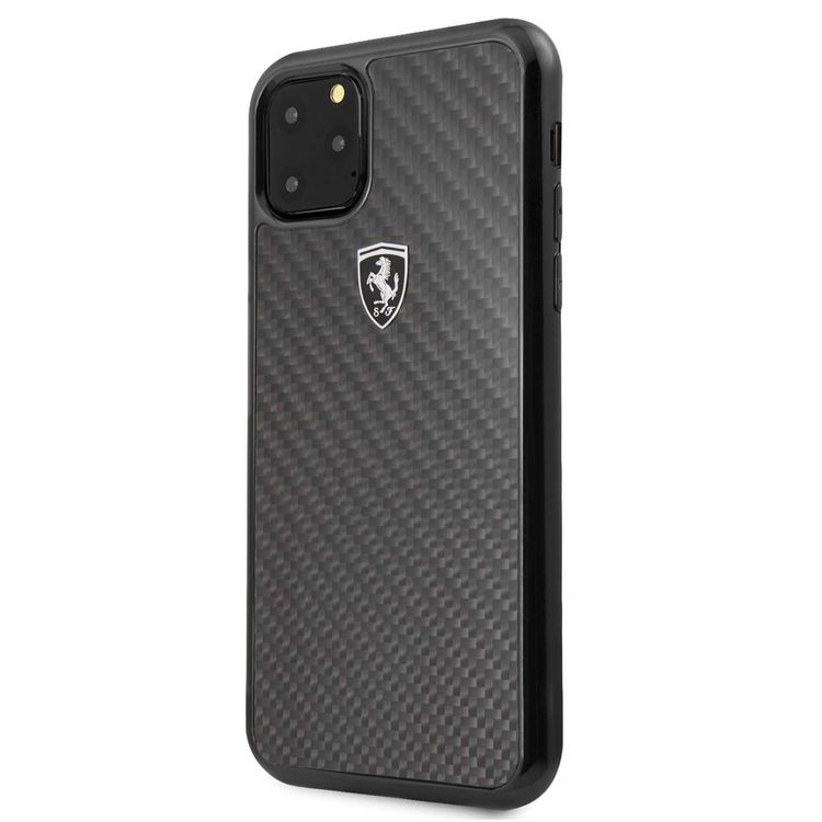 CG MOBILE Ferrari Heritage Real Carbon Hard Phone Case Compatible for Apple iPhone 11 Pro Max (6.5") Anti-Scratch Mobile Case Officially Licensed - Black