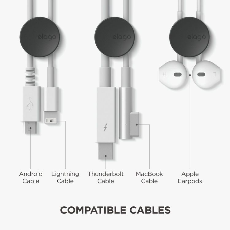 Elago Cable Managament Button, Compatible with Different types of Cables, Power Cord, TV Cable, USB Cable, Home and Office, Desktop Cable, Earphones Organizer, Organized - Black