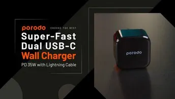 35W Porodo Dual USB-C Wall Charger - Super-Fast 0 to 60% in 35 Minutes (PD-FWCH012-BK)